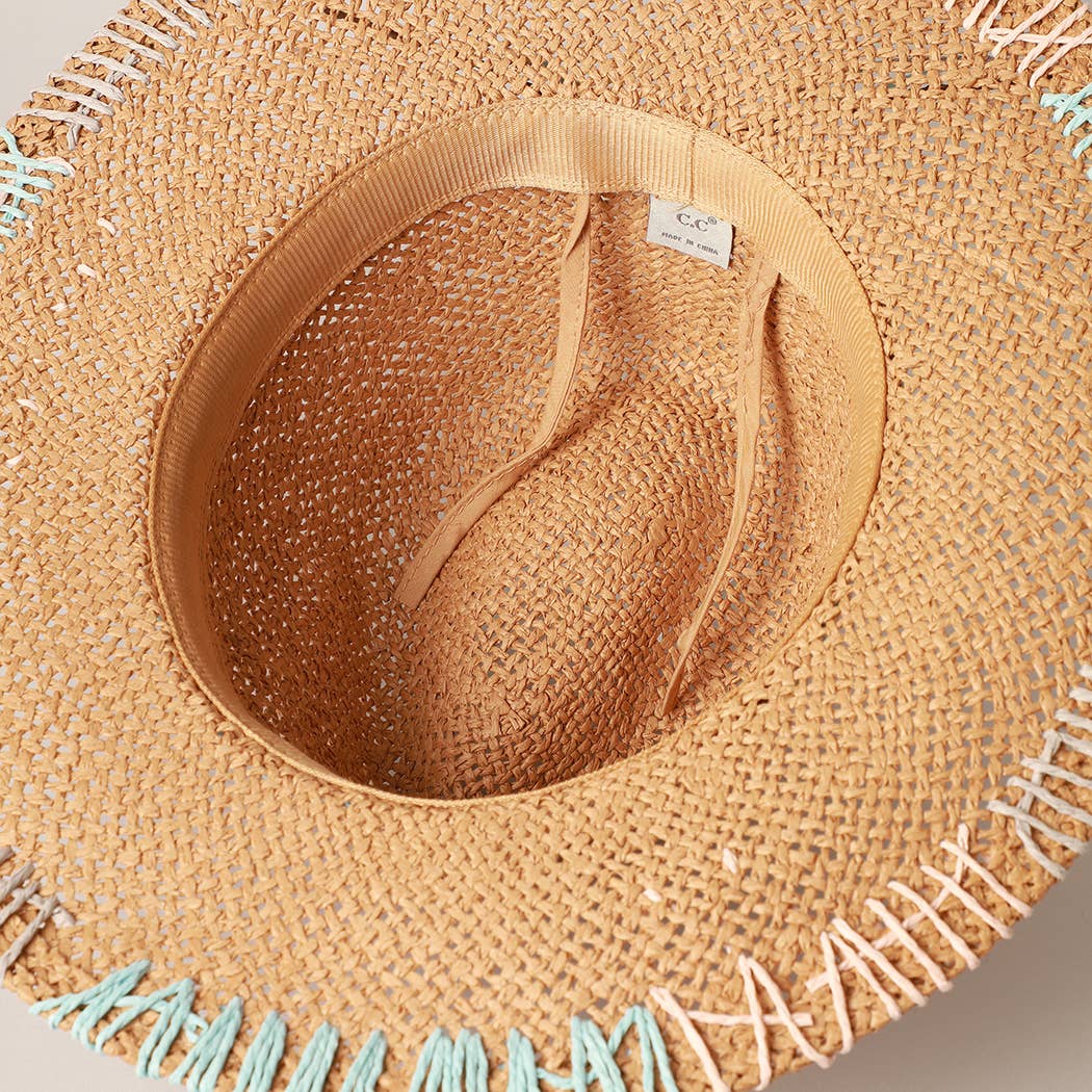 Women’s UPF 50 Multi-Colored Stitched Brim Panama Sun Hat