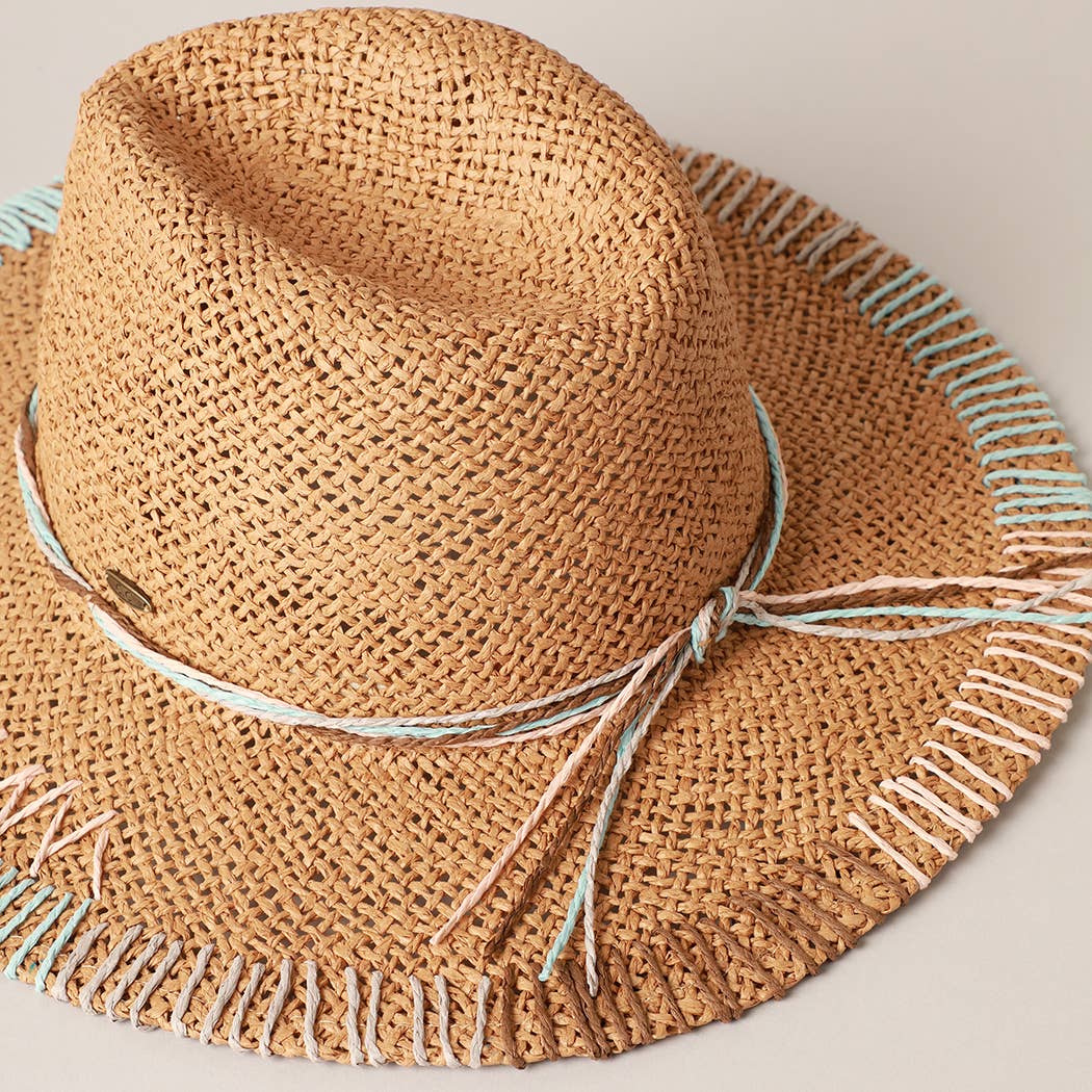 Women’s UPF 50 Multi-Colored Stitched Brim Panama Sun Hat