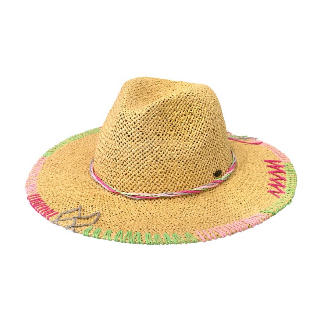Women’s UPF 50 Multi-Colored Stitched Brim Panama Sun Hat