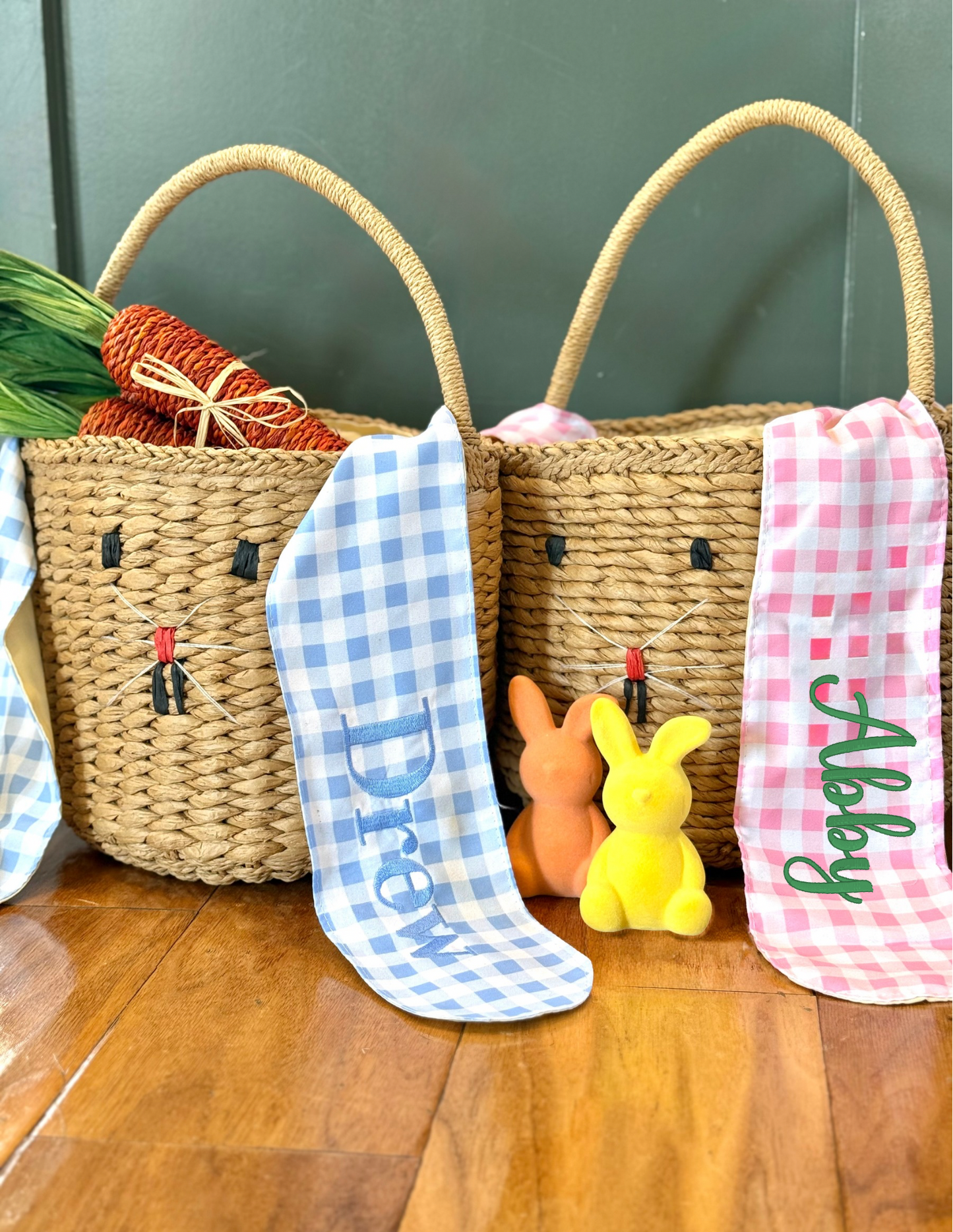 Basket with Gingham Bunny Ears