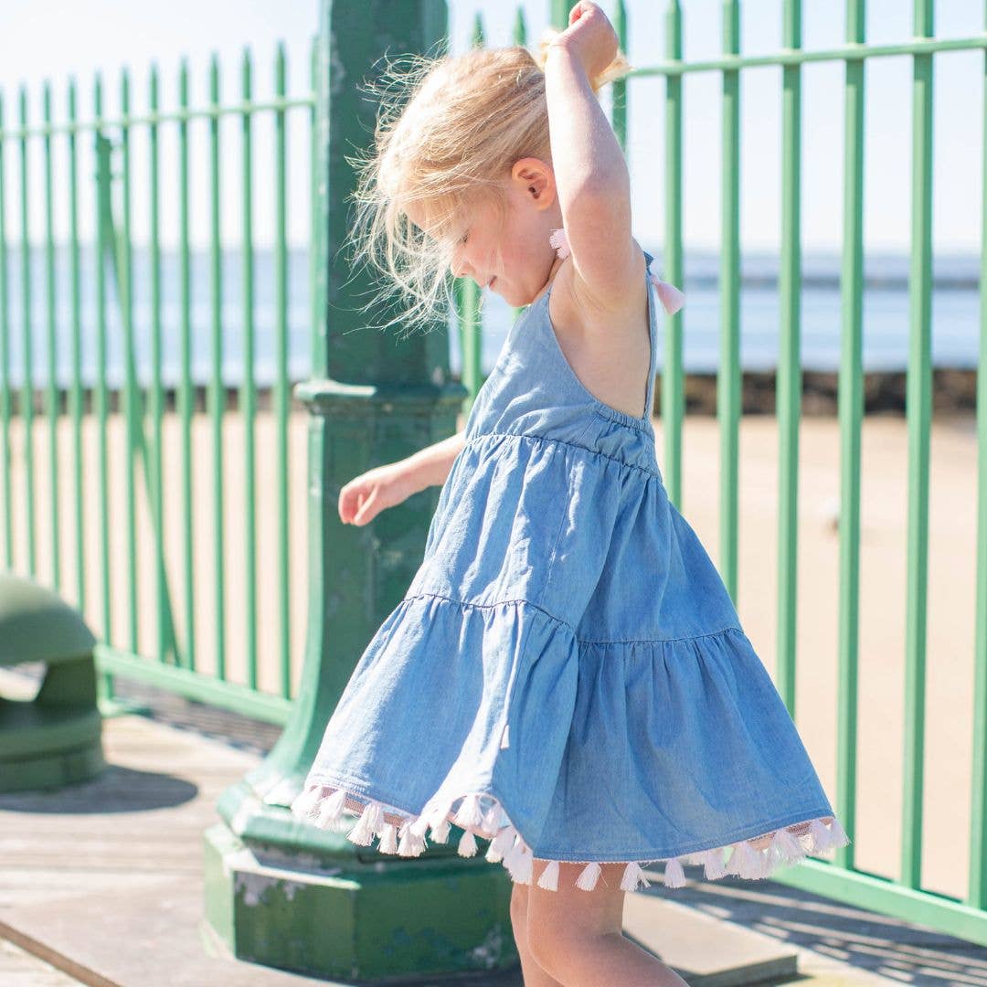 Chambray Swing Dress with Tassels