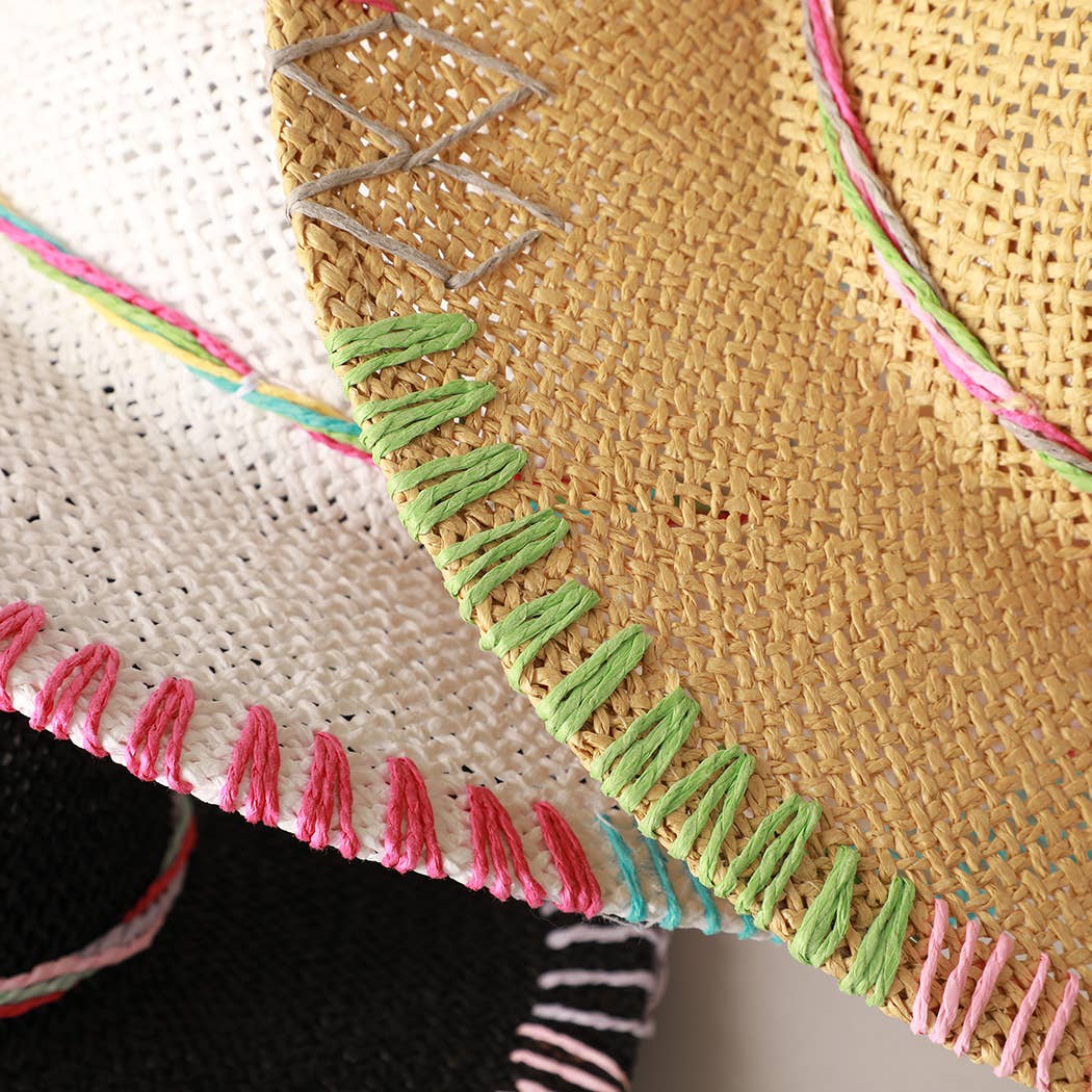 Women’s UPF 50 Multi-Colored Stitched Brim Panama Sun Hat