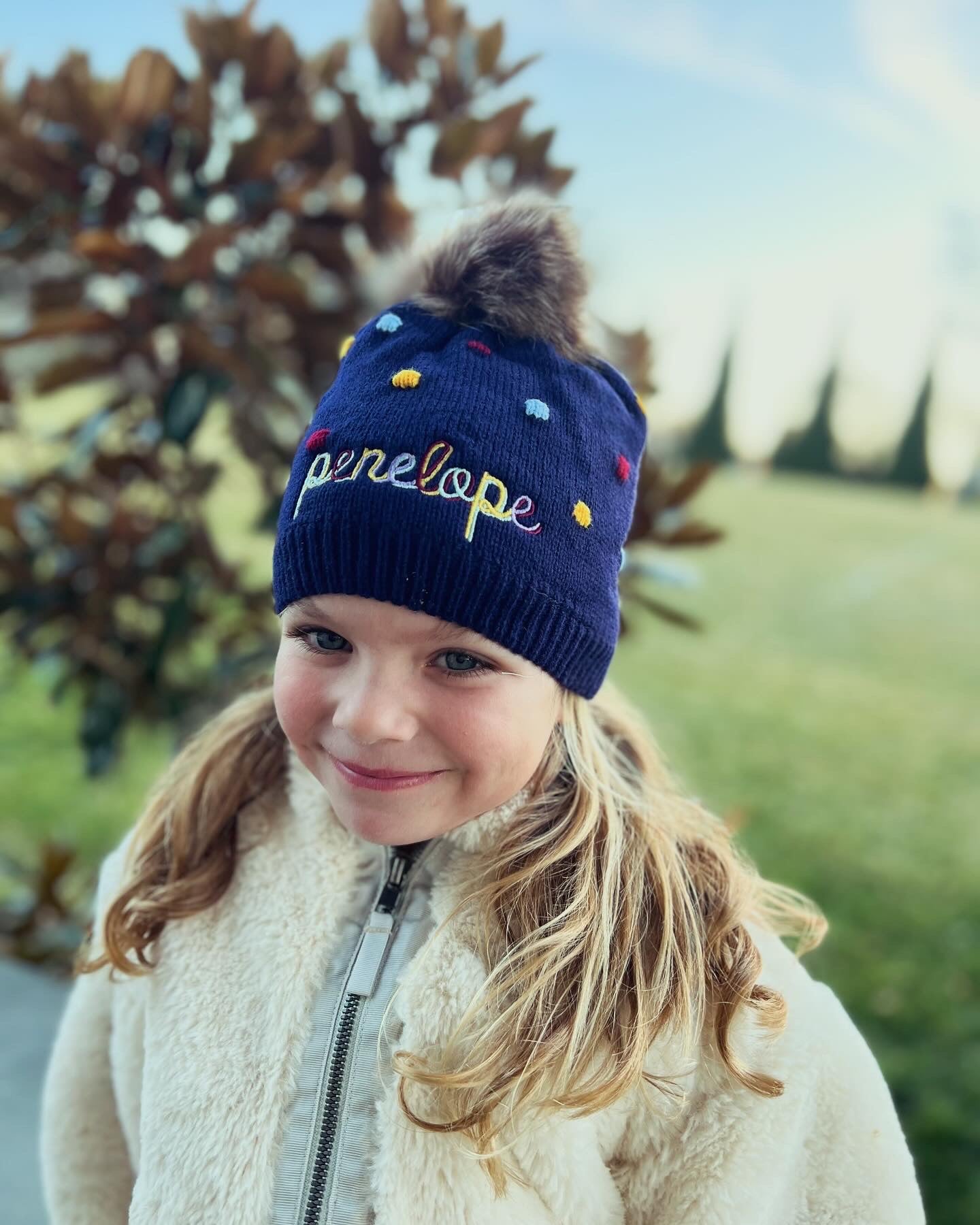 Kids Polka Dot Pom Beanie