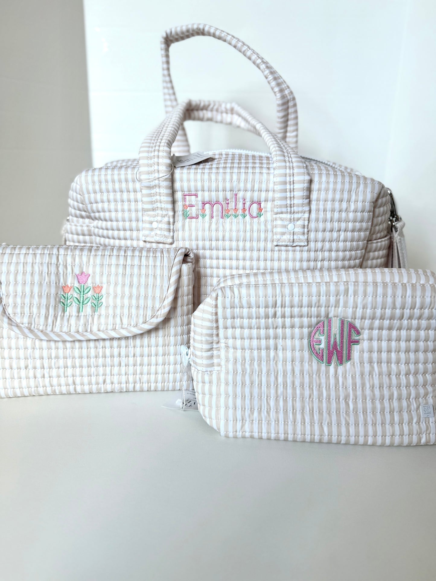 TRVL Design Luxe Quilted Baby Travel Bundle (stroller bag, toiletry, changing pad)