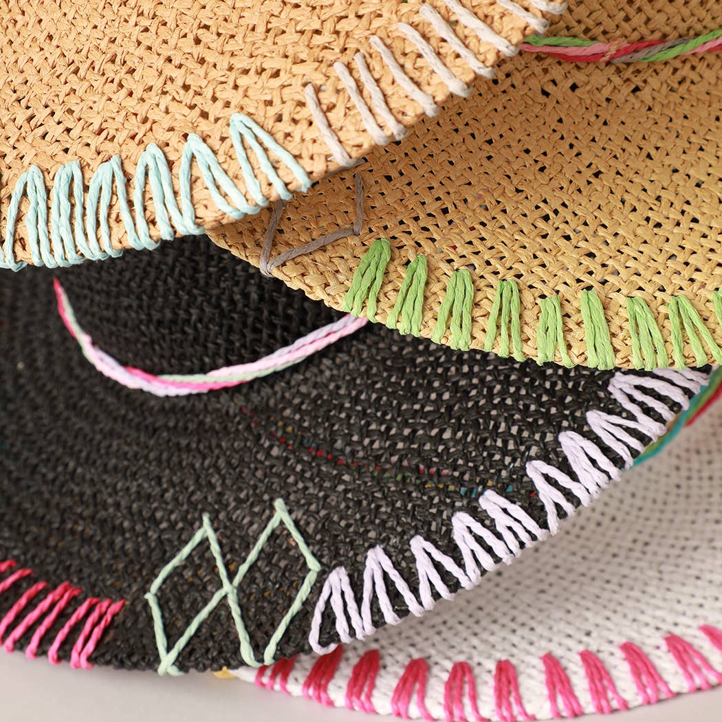 Women’s UPF 50 Multi-Colored Stitched Brim Panama Sun Hat