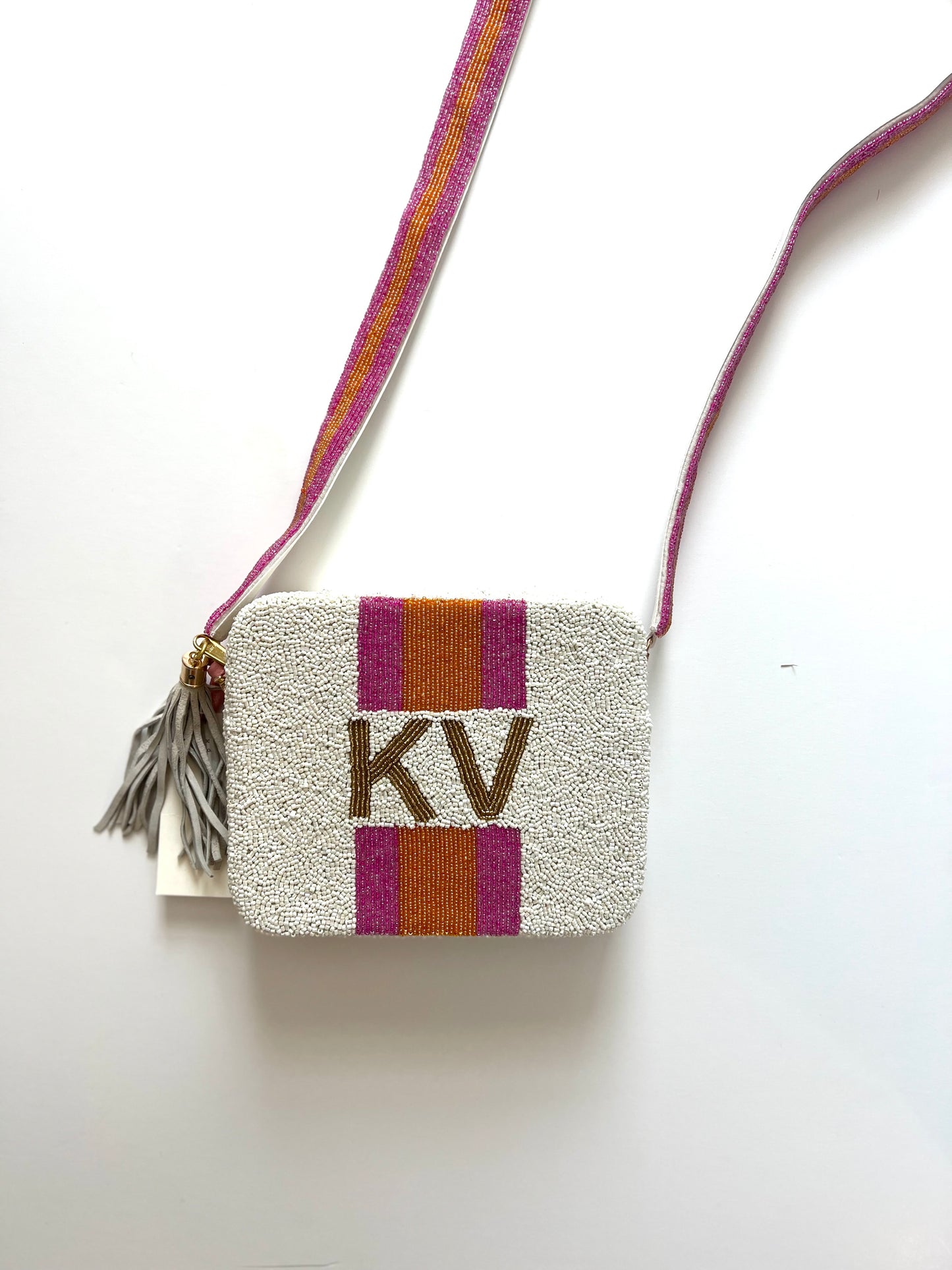 Tiana Designs Fully Beaded Monogram Crossbody Handbag