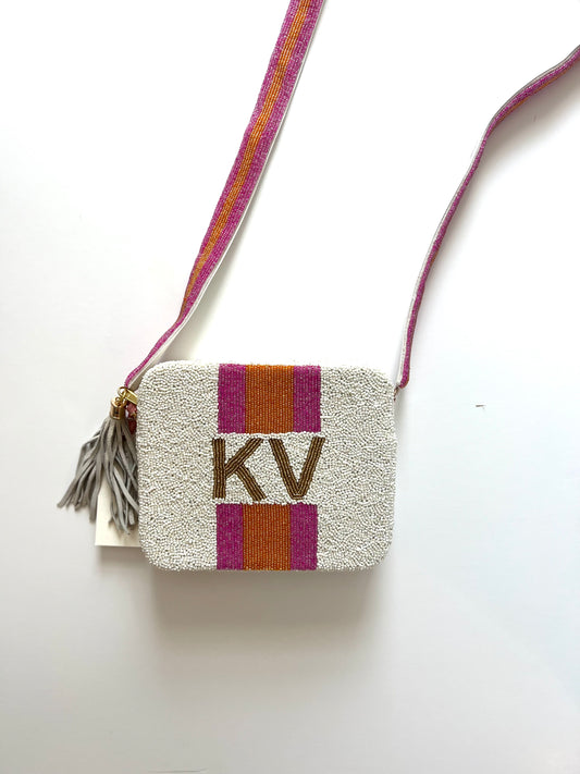 Tiana Designs Fully Beaded Monogram Crossbody Handbag