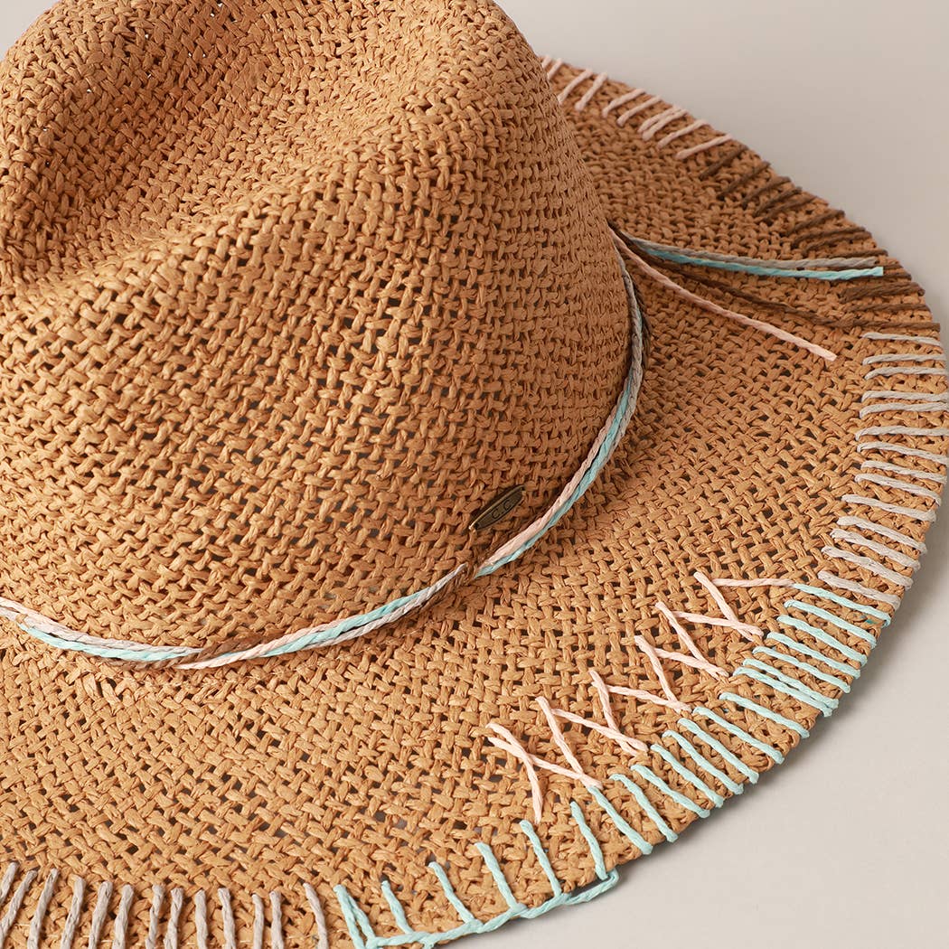 Women’s UPF 50 Multi-Colored Stitched Brim Panama Sun Hat