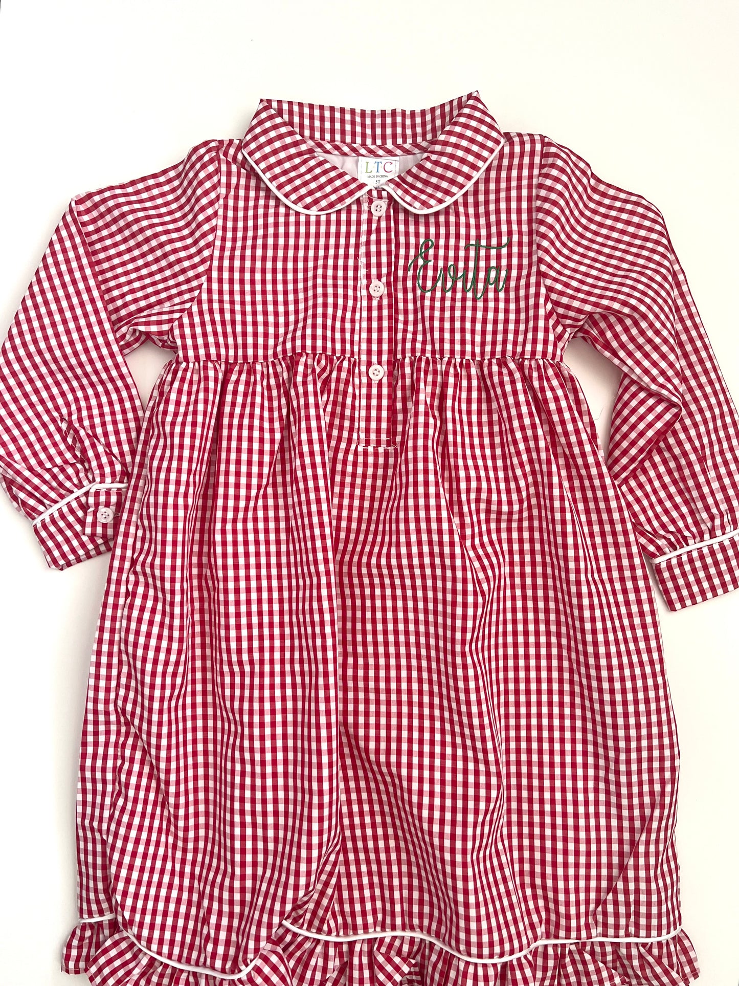 Classic Gingham Girl's Nightgown Pajama Dress