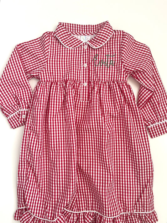 Classic Gingham Girl's Nightgown Pajama Dress