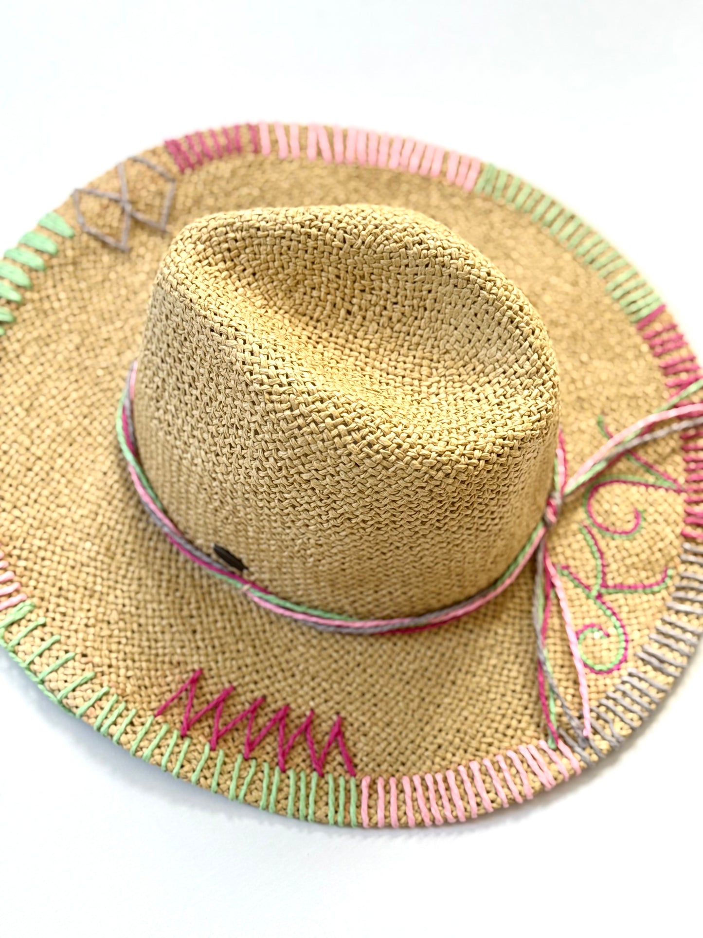 Women’s UPF 50 Multi-Colored Stitched Brim Panama Sun Hat
