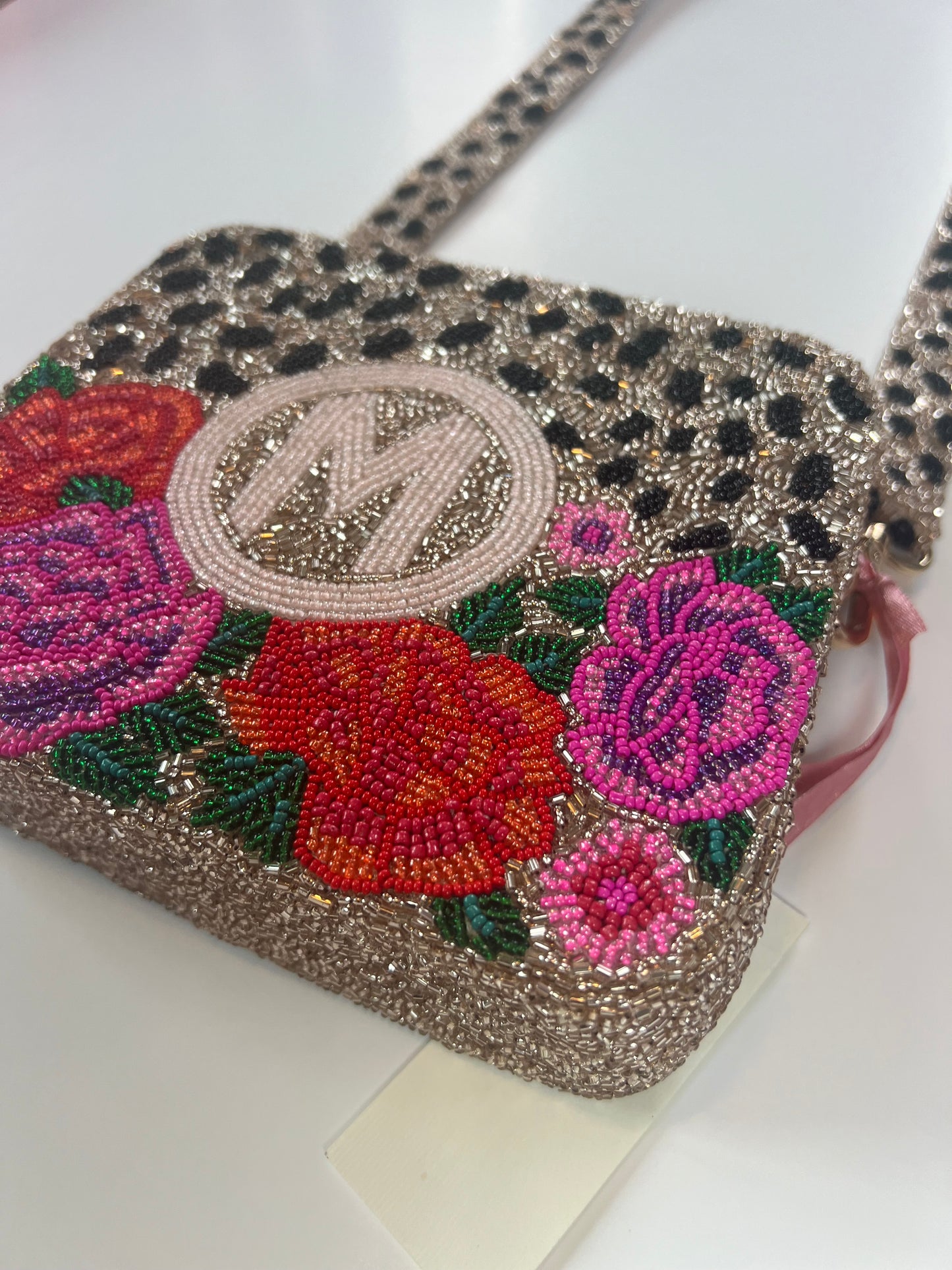 Tiana Designs Fully Beaded Floral & Animal Design Crossbody Handbag