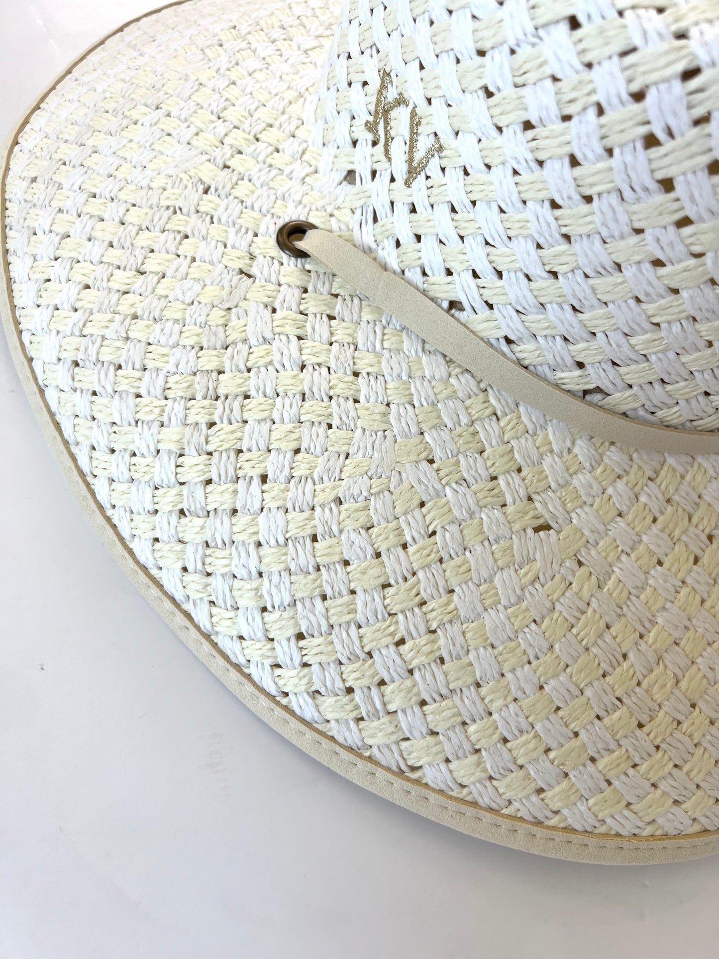 Lele Sadoughi - White Washed Straw Checkered Hat