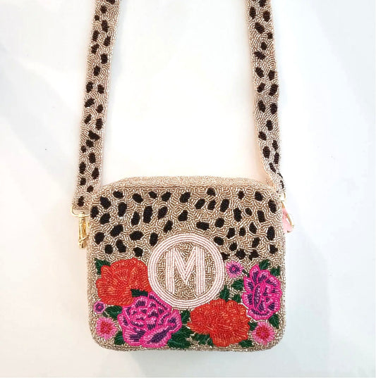 Tiana Designs Fully Beaded Floral & Animal Design Crossbody Handbag