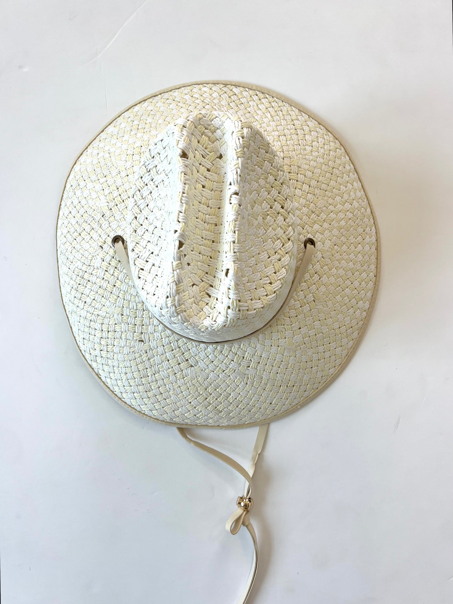Lele Sadoughi - White Washed Straw Checkered Hat