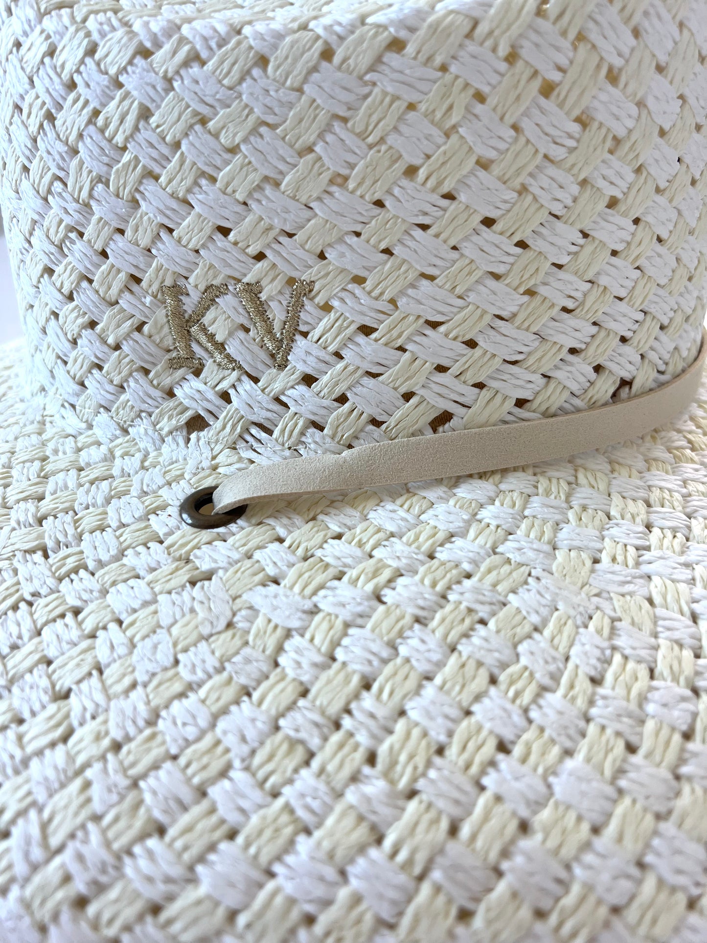Lele Sadoughi - White Washed Straw Checkered Hat