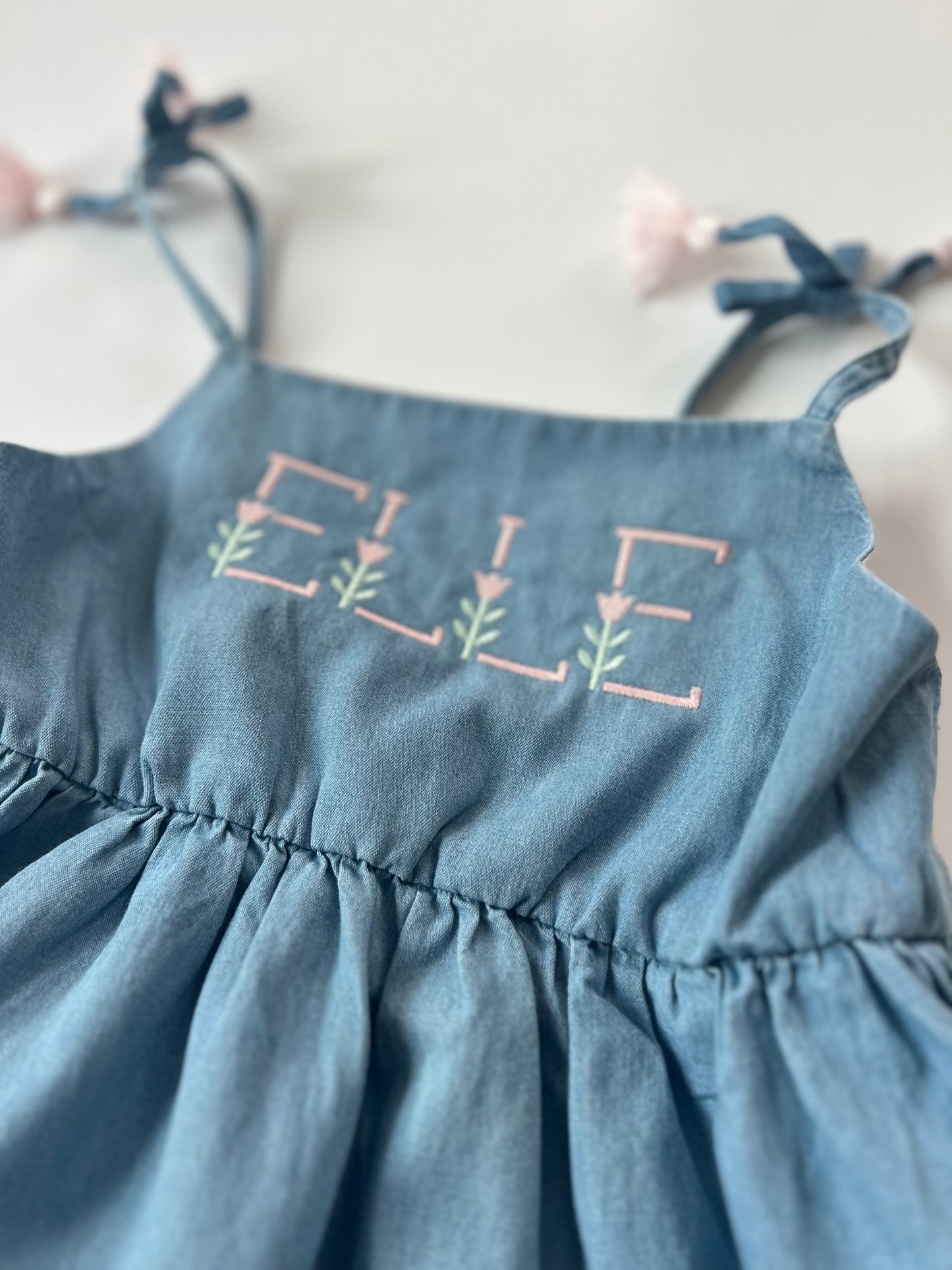 Chambray Swing Dress with Tassels
