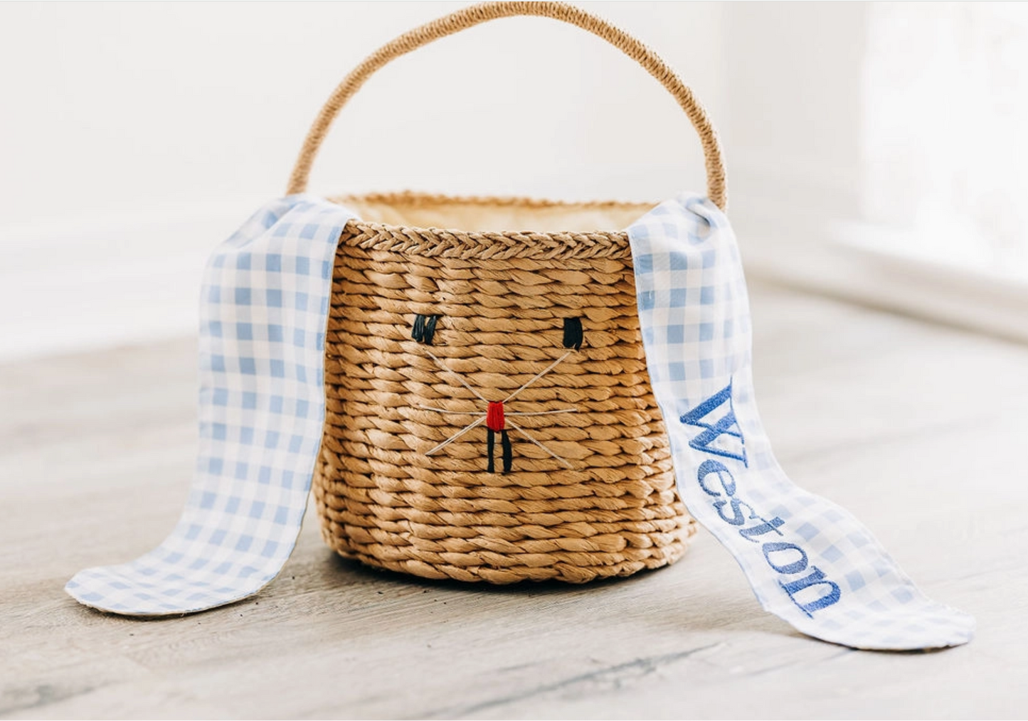 Basket with Gingham Bunny Ears