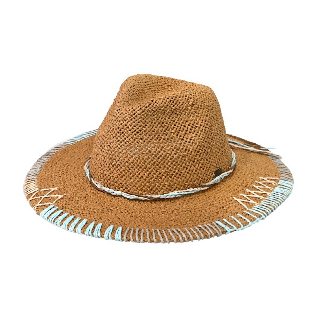 Women’s UPF 50 Multi-Colored Stitched Brim Panama Sun Hat