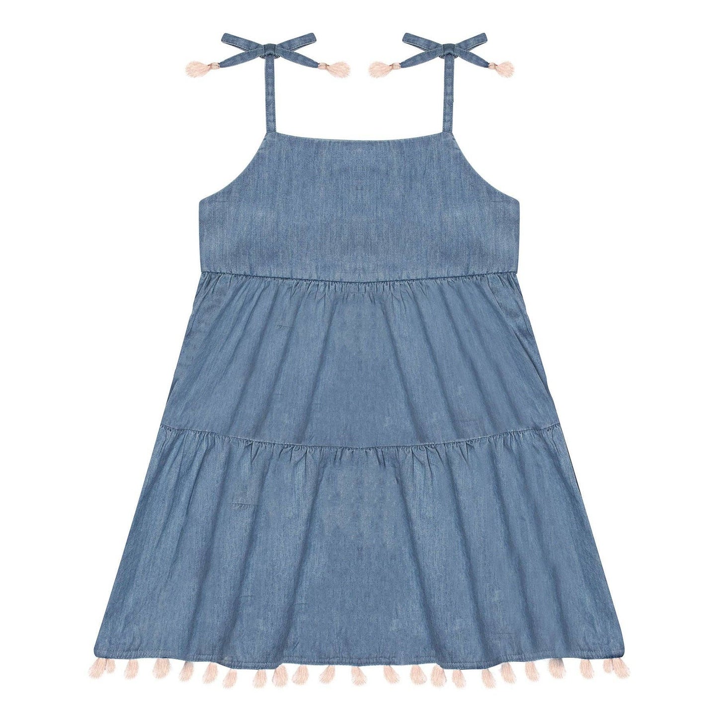 Chambray Swing Dress with Tassels