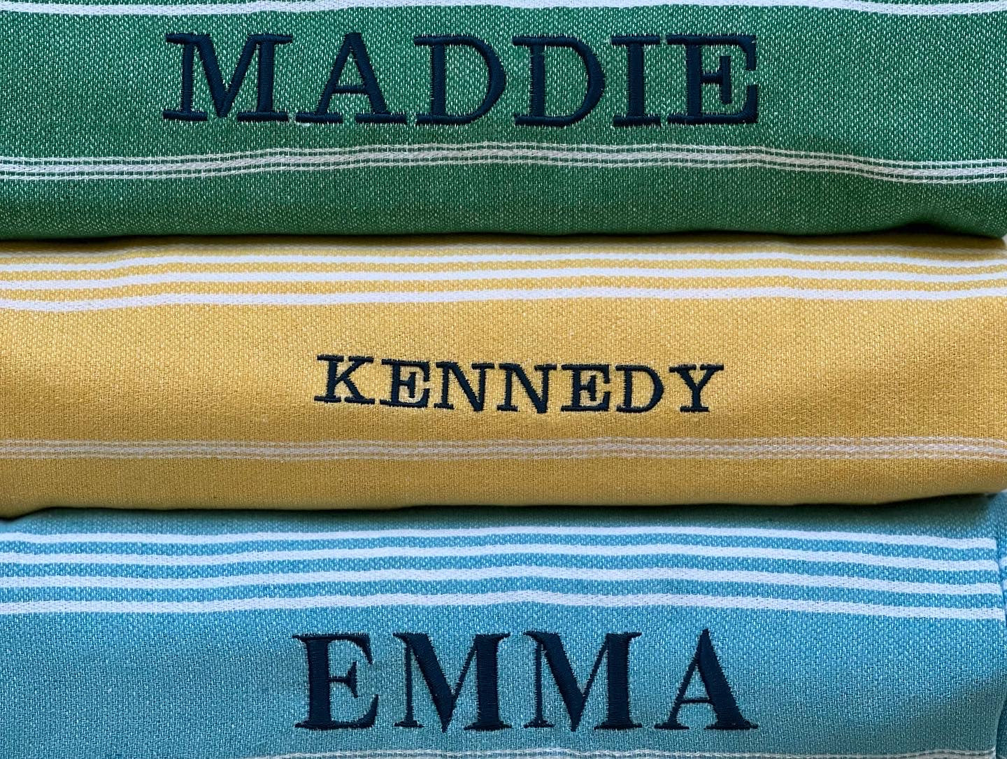 Green font used and Deep Ocean thread color.