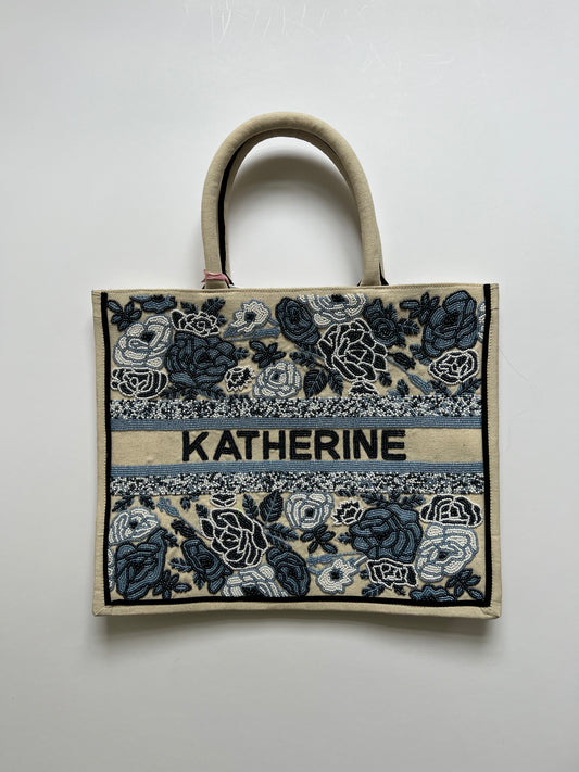Tiana Designs Blue Floral Beaded Tote