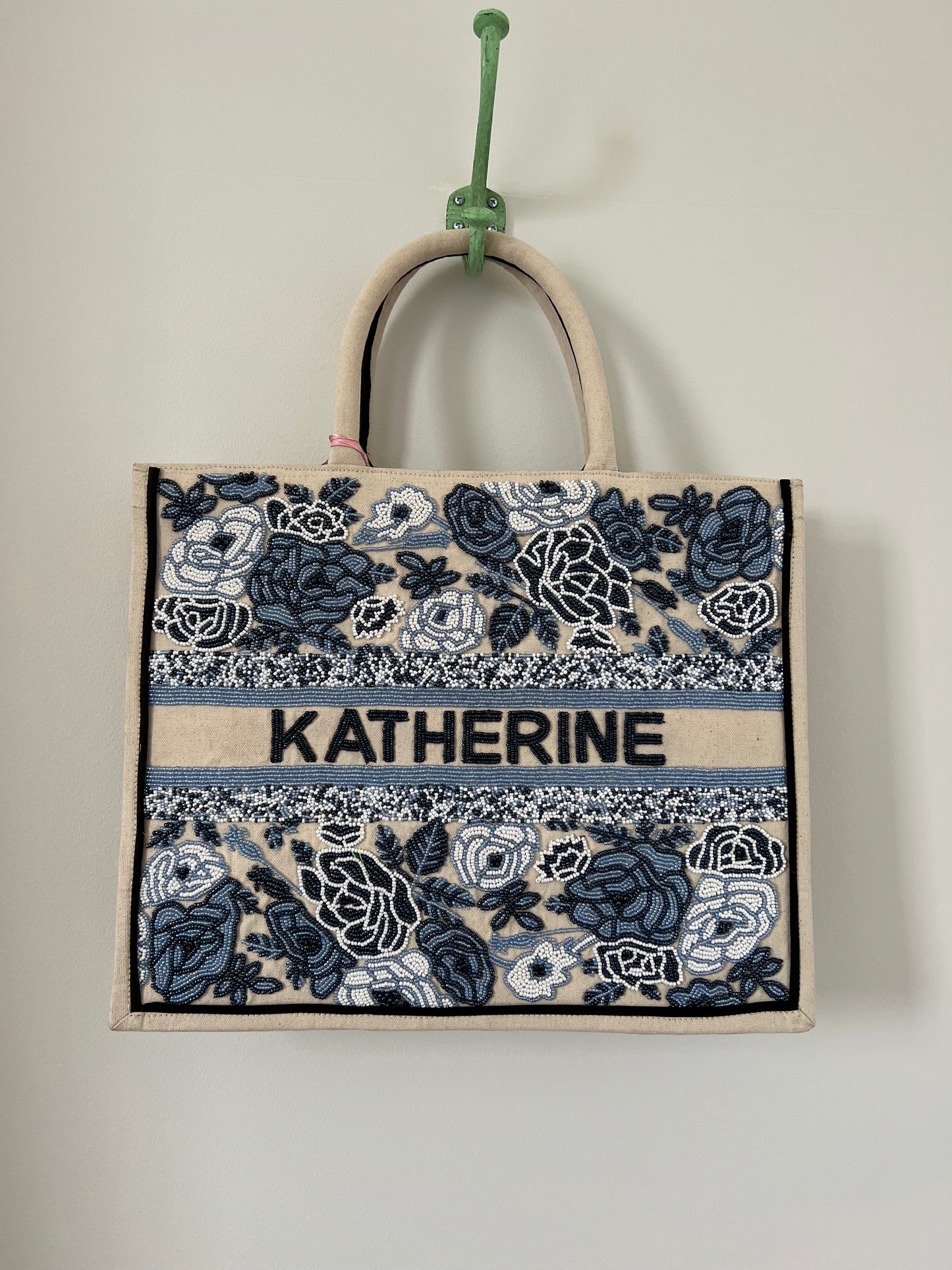 Tiana Designs Blue Floral Beaded Tote