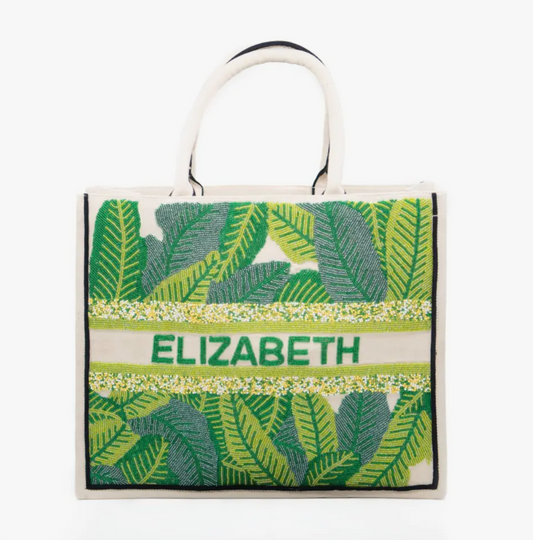 Tiana Designs Palm Leaf Beaded Tote