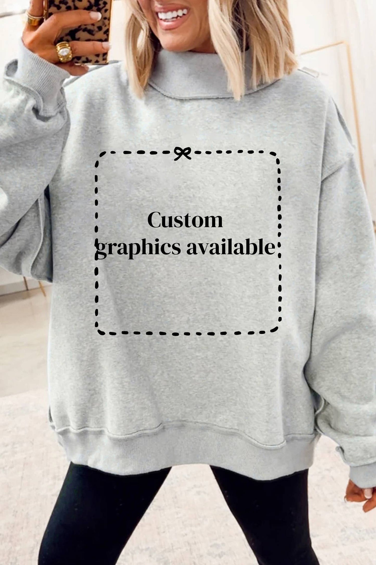 66DISCO - Game Day Oversize Reversible Mock Neck Sweatshirt (S-XL): Light Grey / Missy / L