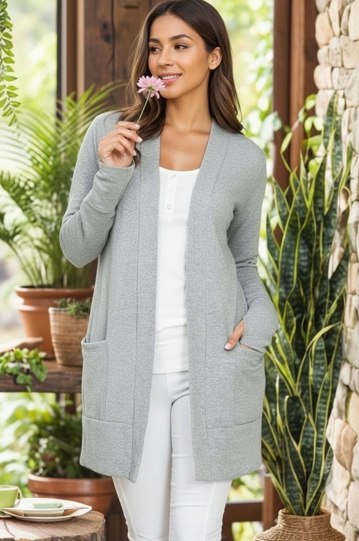 The Haverford School Open Midi Cardigan with Thumb Holes