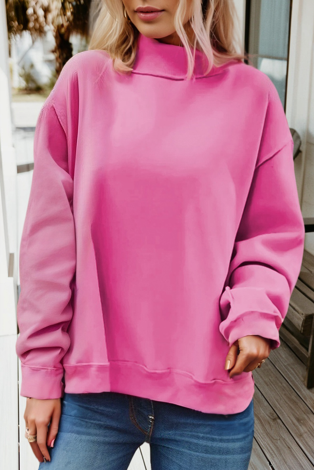 66DISCO - 66Love Solid Oversize Reversible Mock Neck Sweatshirt (S-XL): White / Missy / S