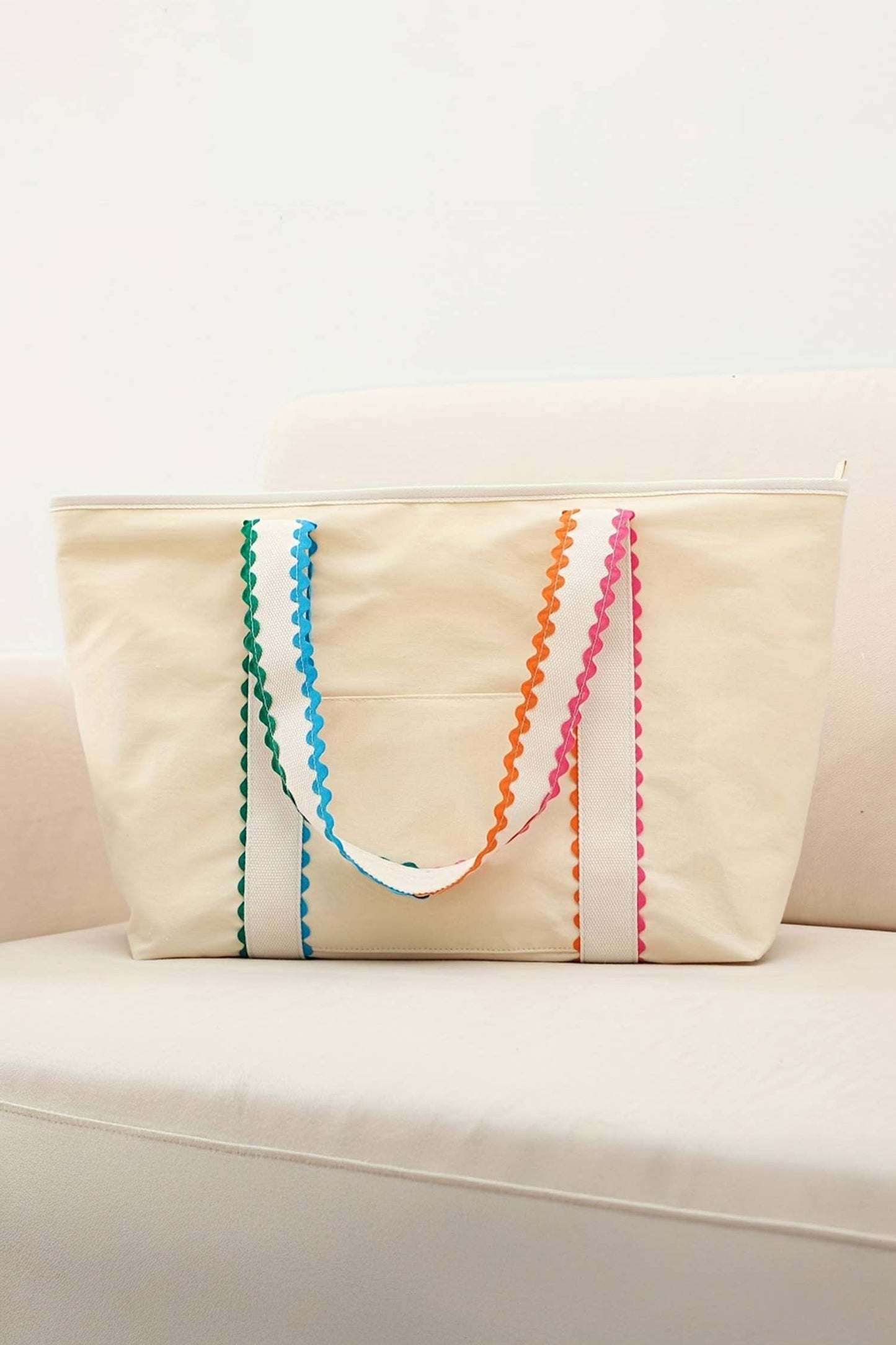 Colorful Ricrac Trimmed Canvas Tote Bag