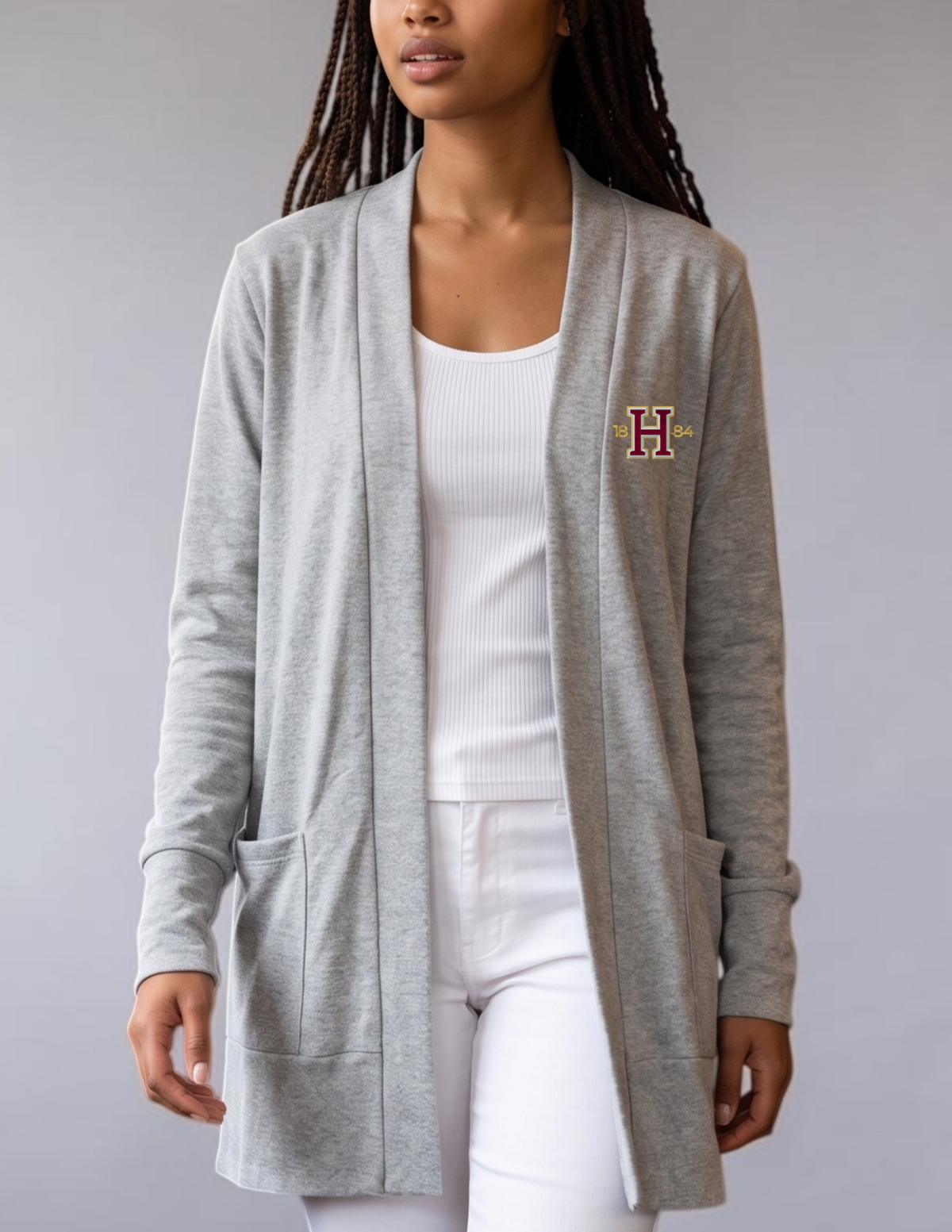 The Haverford School Open Midi Cardigan with Thumb Holes