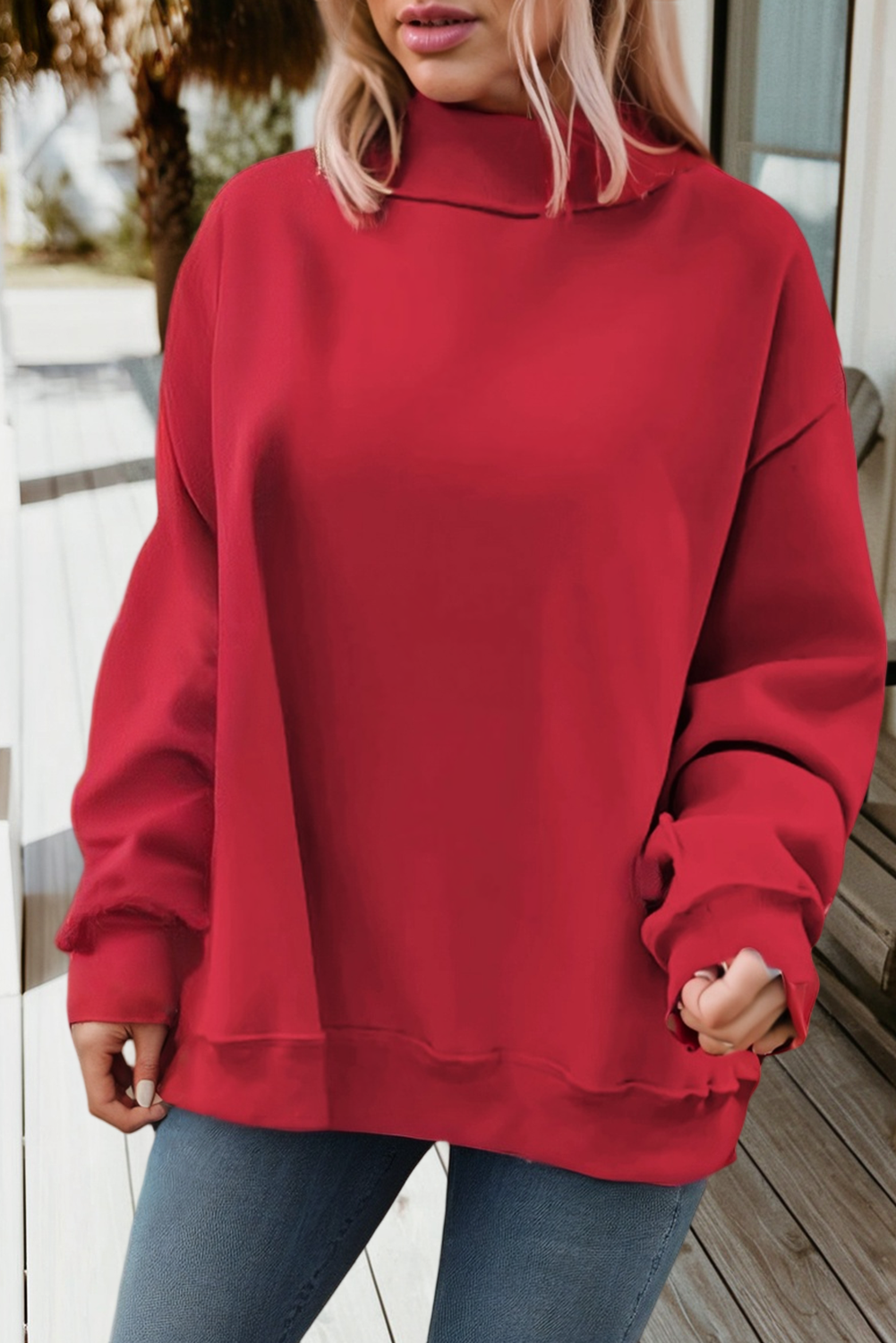 66DISCO - 66Love Solid Oversize Reversible Mock Neck Sweatshirt (S-XL): White / Missy / S