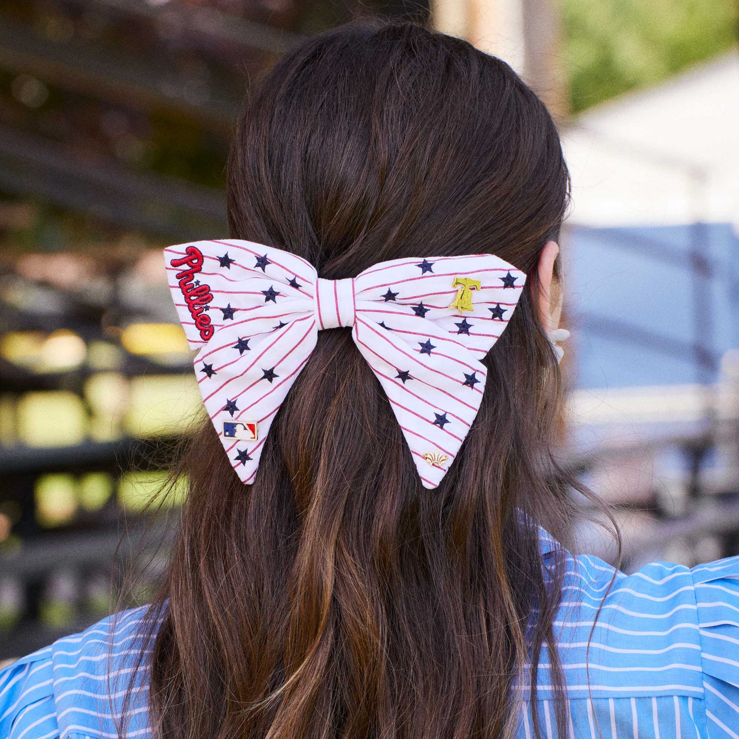 Lele Sadoughi Phillies Pinstripe Bow Barrette (women/girls)