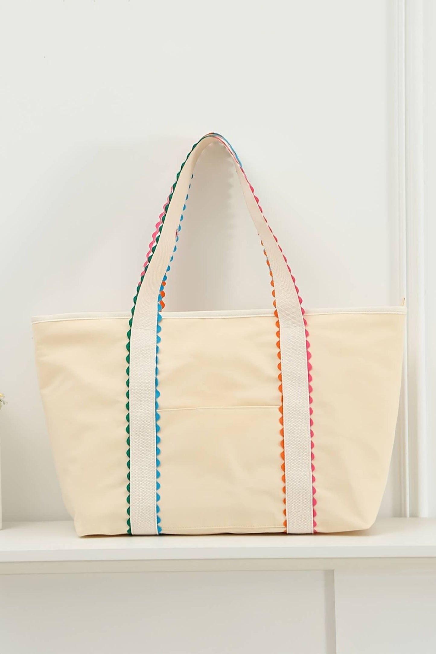Colorful Ricrac Trimmed Canvas Tote Bag