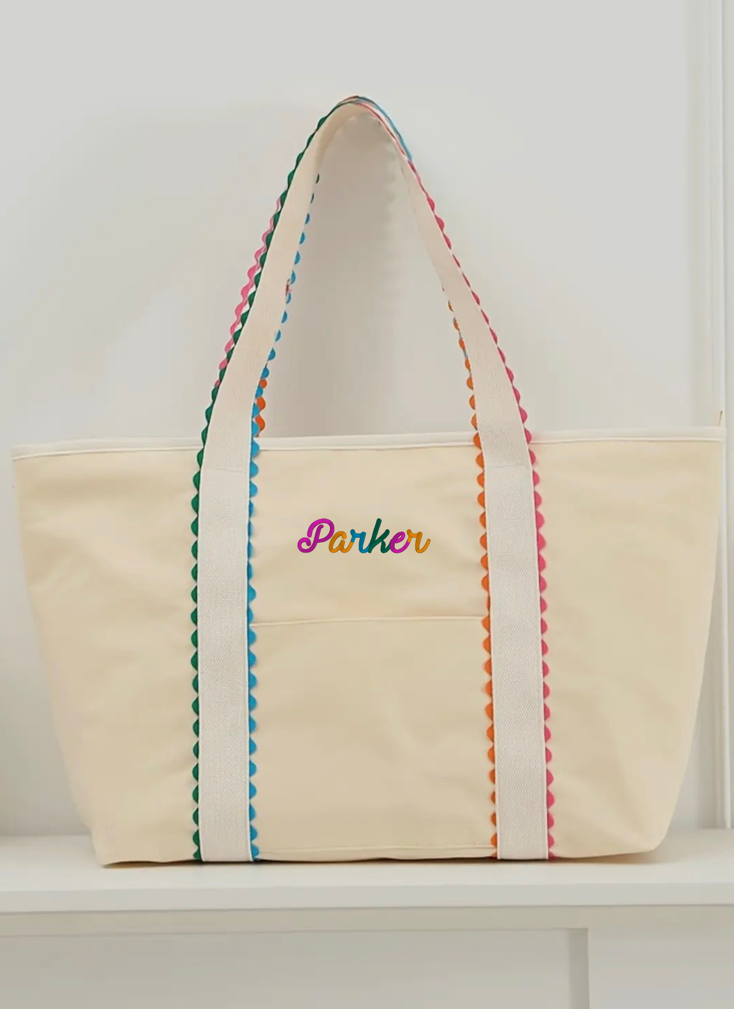Colorful Ricrac Trimmed Canvas Tote Bag