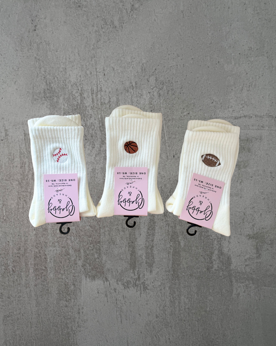 Gabby & Threads - Baseball Socks (Regular & Grip): White Regular Socks (No Grips)