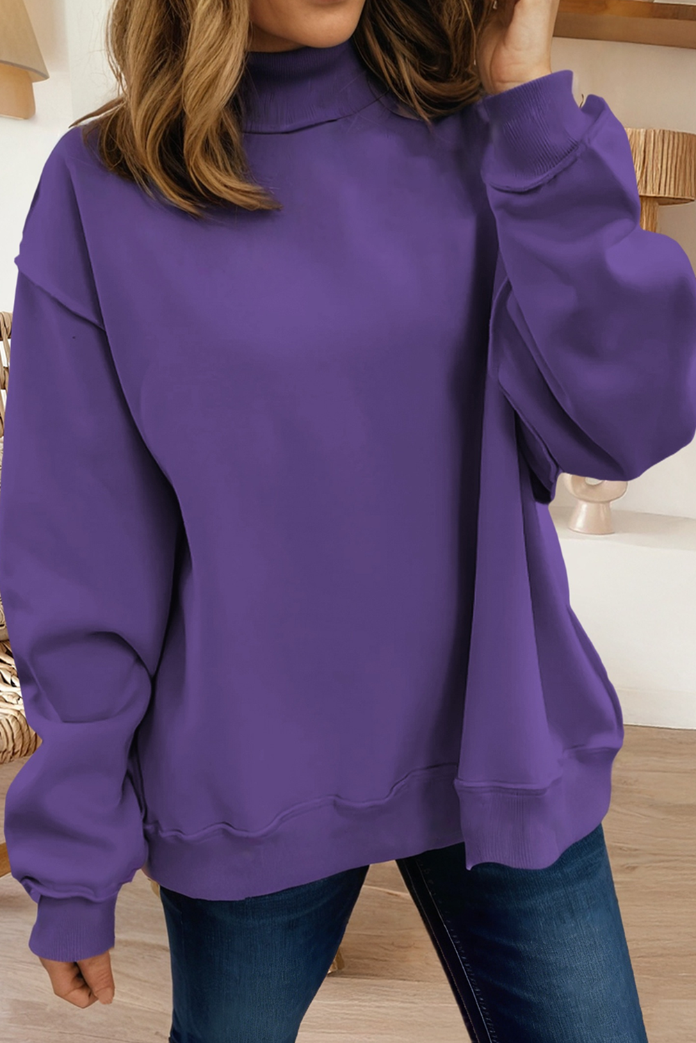 66DISCO - 66Love Solid Oversize Reversible Mock Neck Sweatshirt (S-XL): White / Missy / S