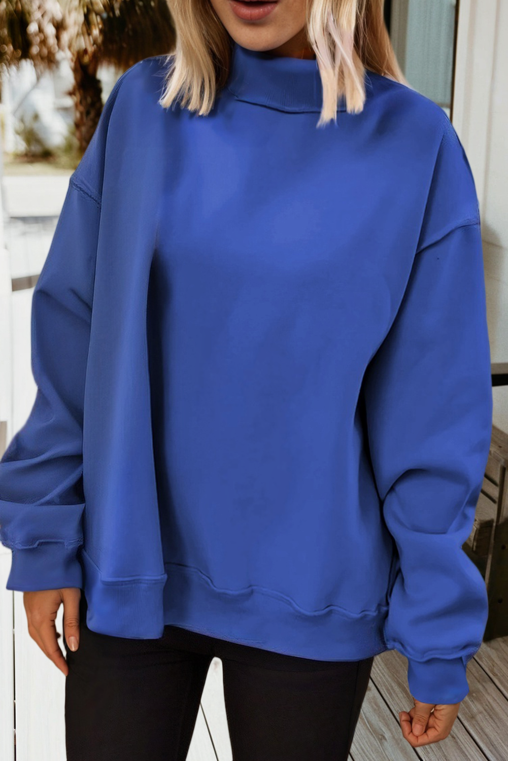 66DISCO - 66Love Solid Oversize Reversible Mock Neck Sweatshirt (S-XL): White / Missy / S