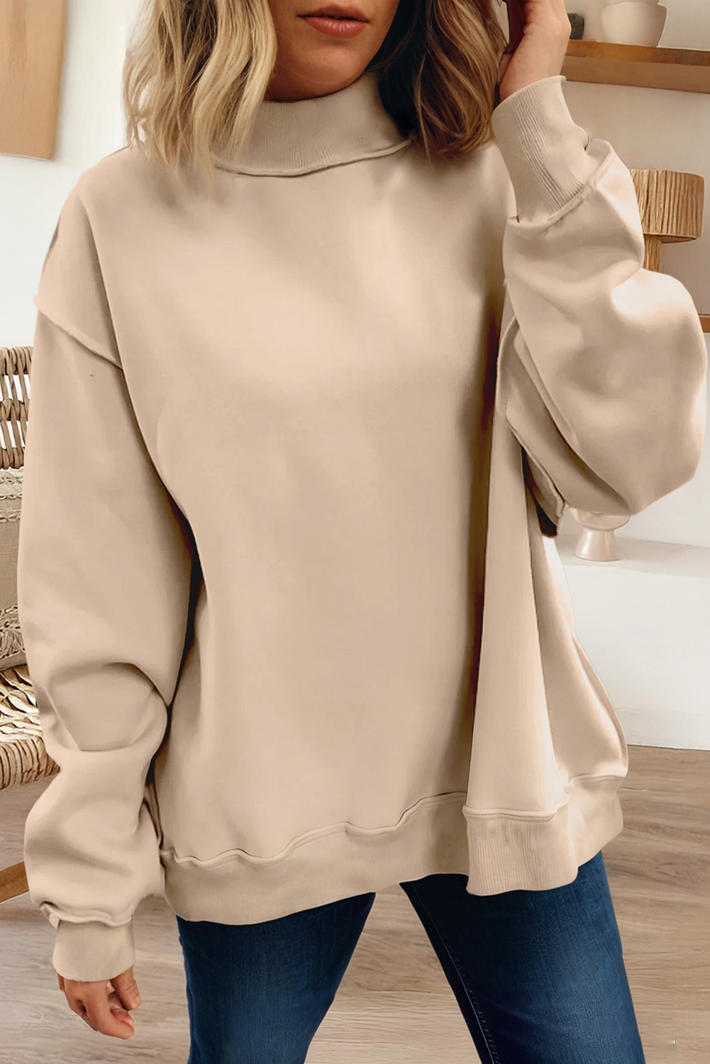 66DISCO - 66Love Solid Oversize Reversible Mock Neck Sweatshirt (S-XL): White / Missy / S