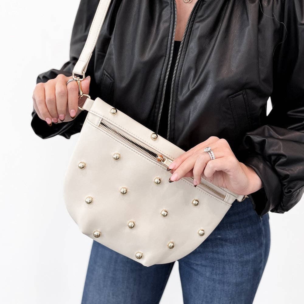 Pretty Simple - Chic Gold Studded Westlyn Bum Bag: Cream