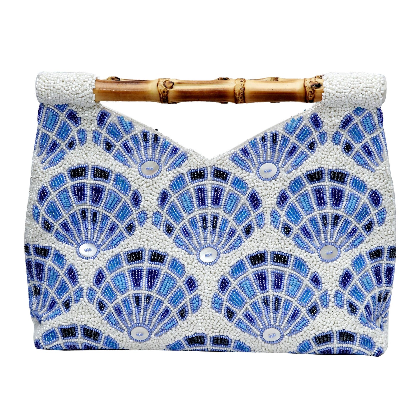 Tiana Designs Beaded Women's Shell Clutch Bag with Bamboo Handle