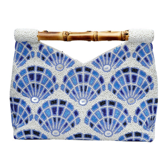 Tiana Designs Beaded Women's Shell Clutch Bag with Bamboo Handle