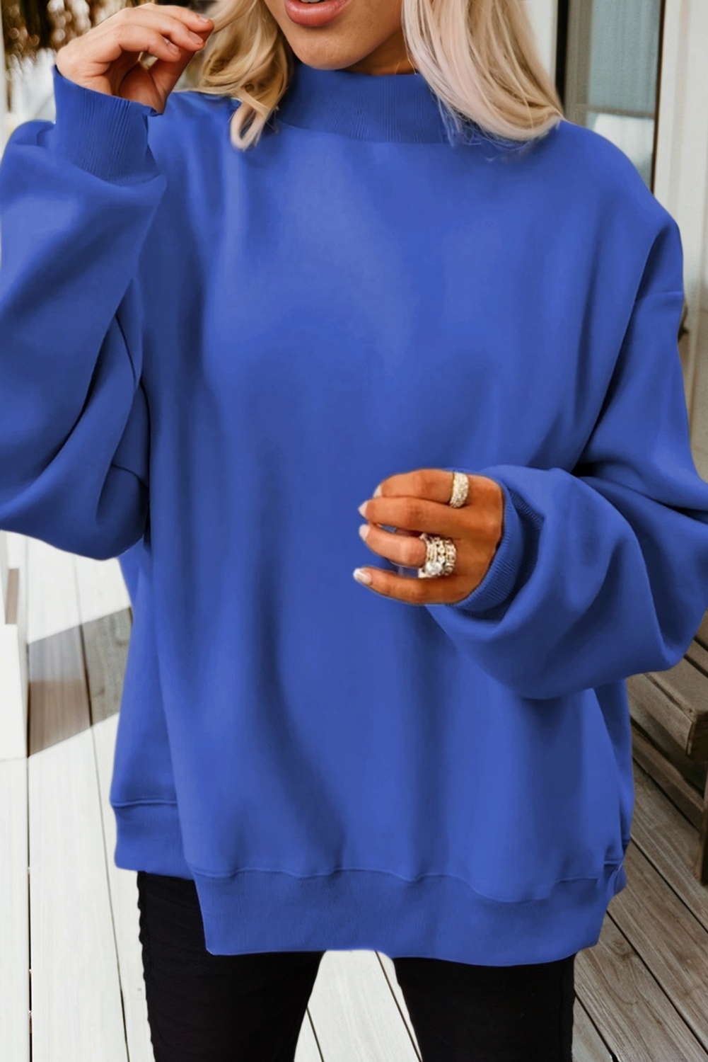 66DISCO - 66Love Solid Oversize Reversible Mock Neck Sweatshirt (S-XL): White / Missy / S