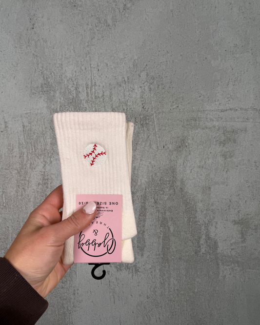 Gabby & Threads - Baseball Socks (Regular & Grip): White Regular Socks (No Grips)