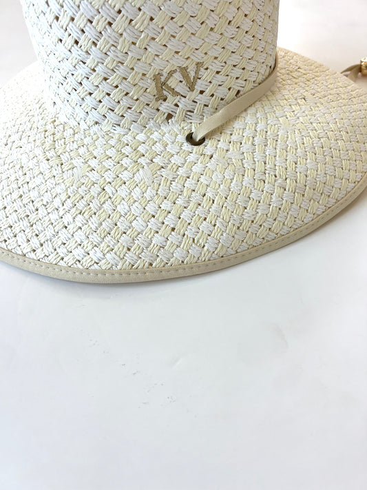 Lele Sadoughi - White Washed Straw Checkered Hat