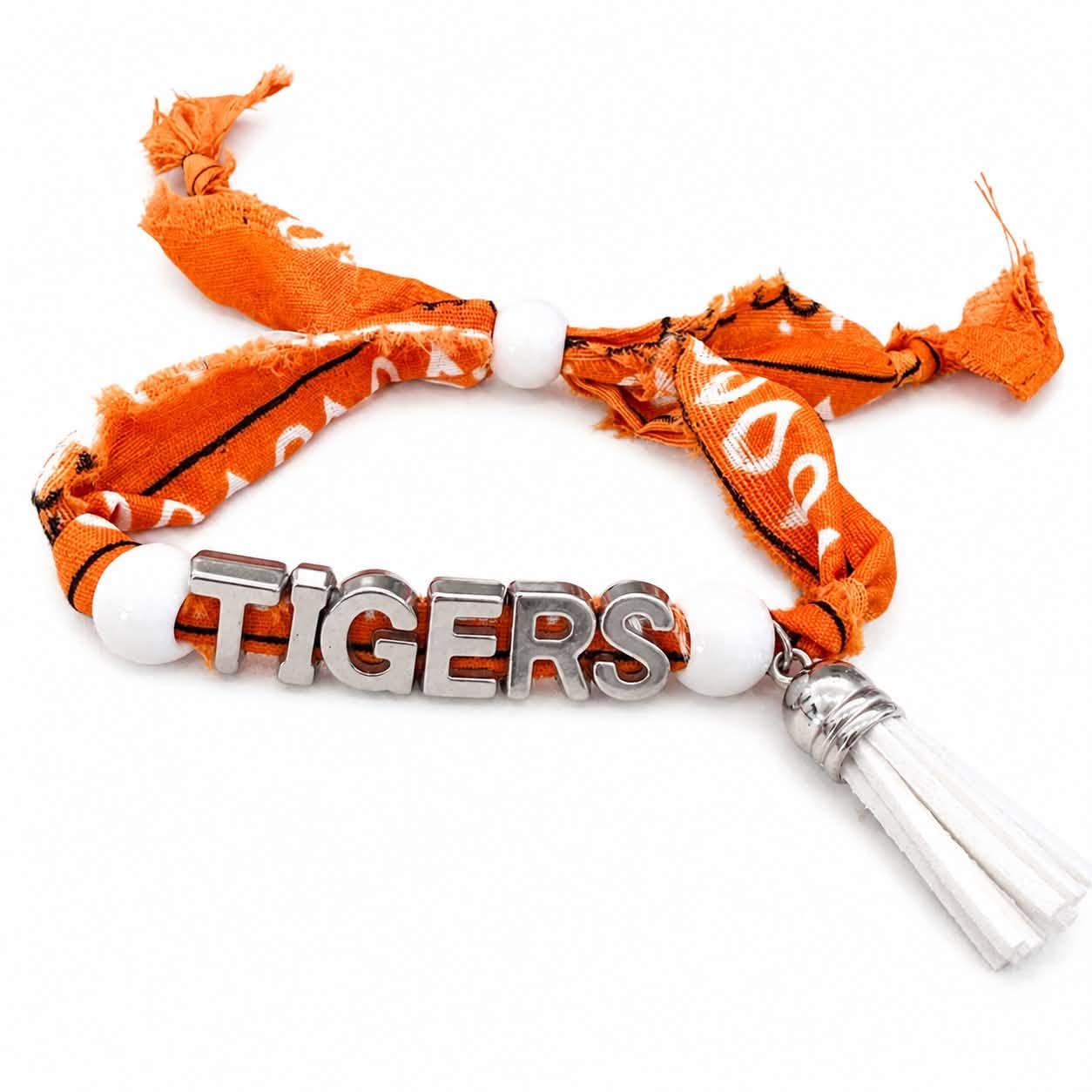 Doohickies - Rally Spirit Bracelet | Personalized School Spirit Bracelet | Custom Team Color Fabric Bracelet: B - Black / M - Purple / L - Silver