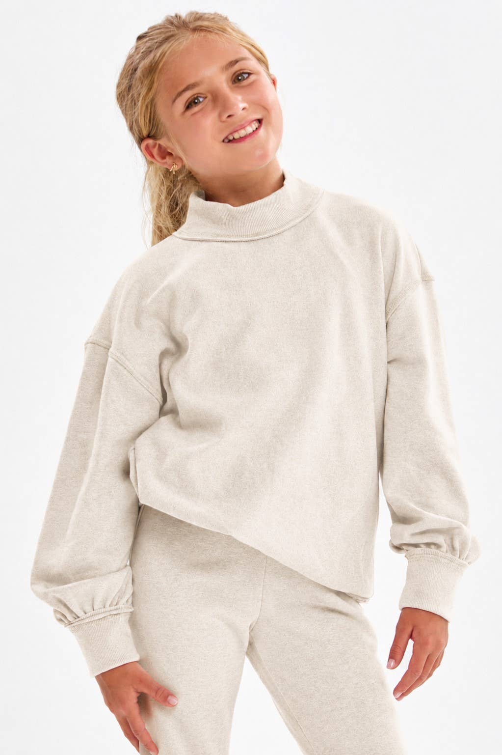 Good Girl - Cotton Terry Mock Neck Sweatshirt: LT Grey / S