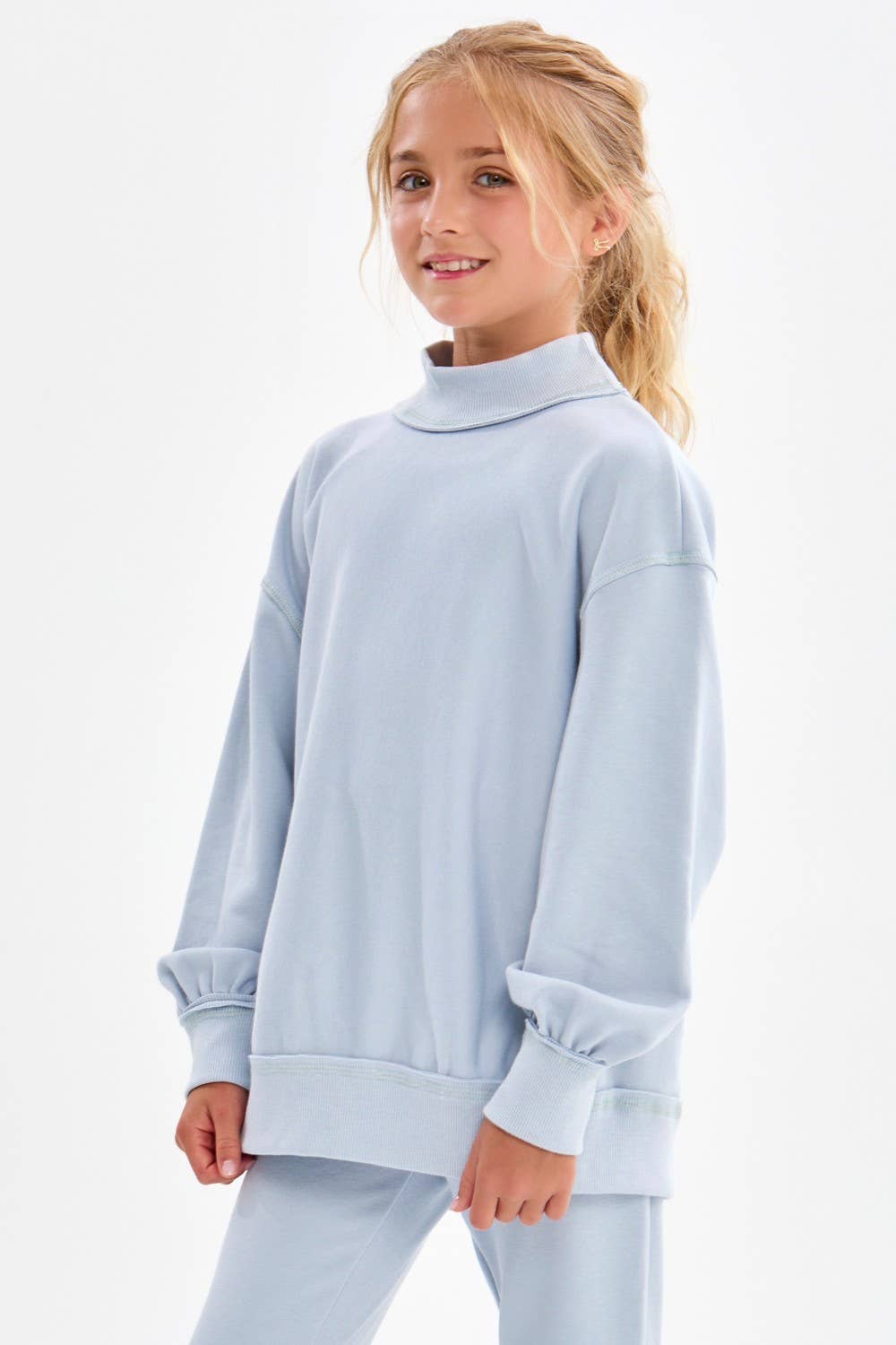 Good Girl - Cotton Terry Mock Neck Sweatshirt: LT Grey / S